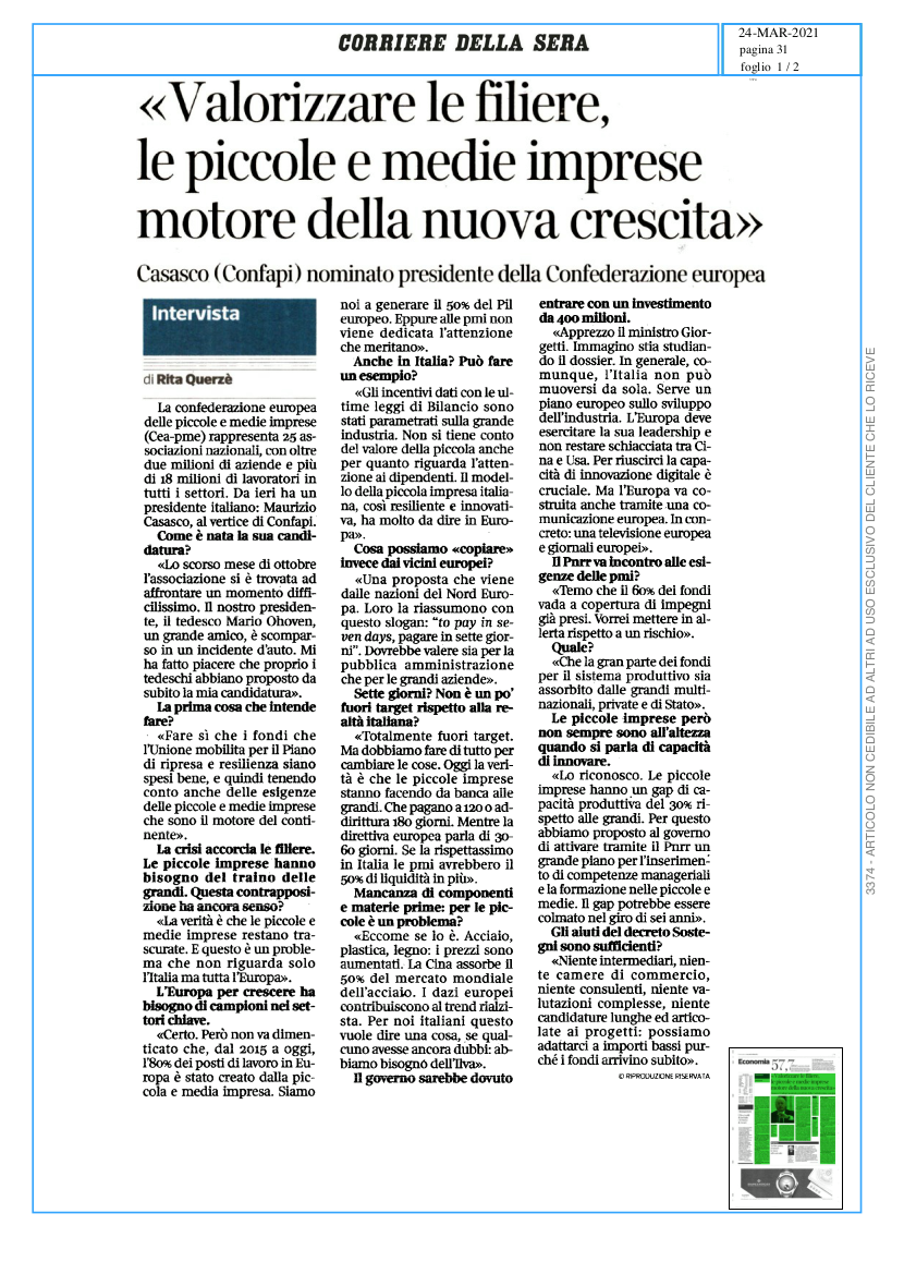 Il Corriere della Sera: intervista a Maurizio Casasco