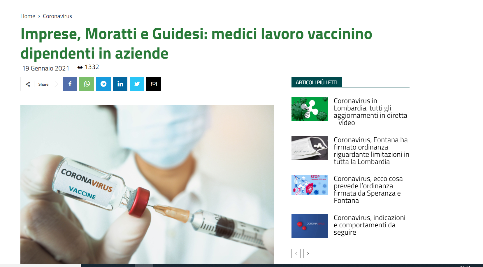 Imprese, Moratti e Guidesi: medici del lavoro vaccinano i dipendenti in azienda