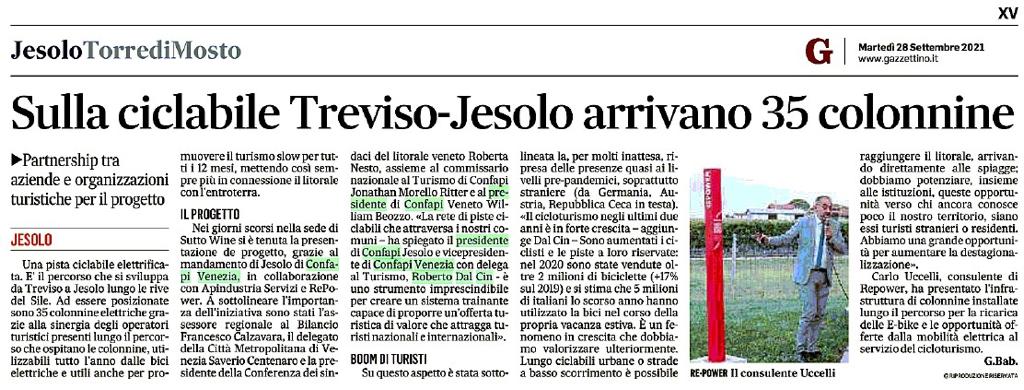 Sulla ciclabile Treviso-Jesolo arrivano 35 colonnine